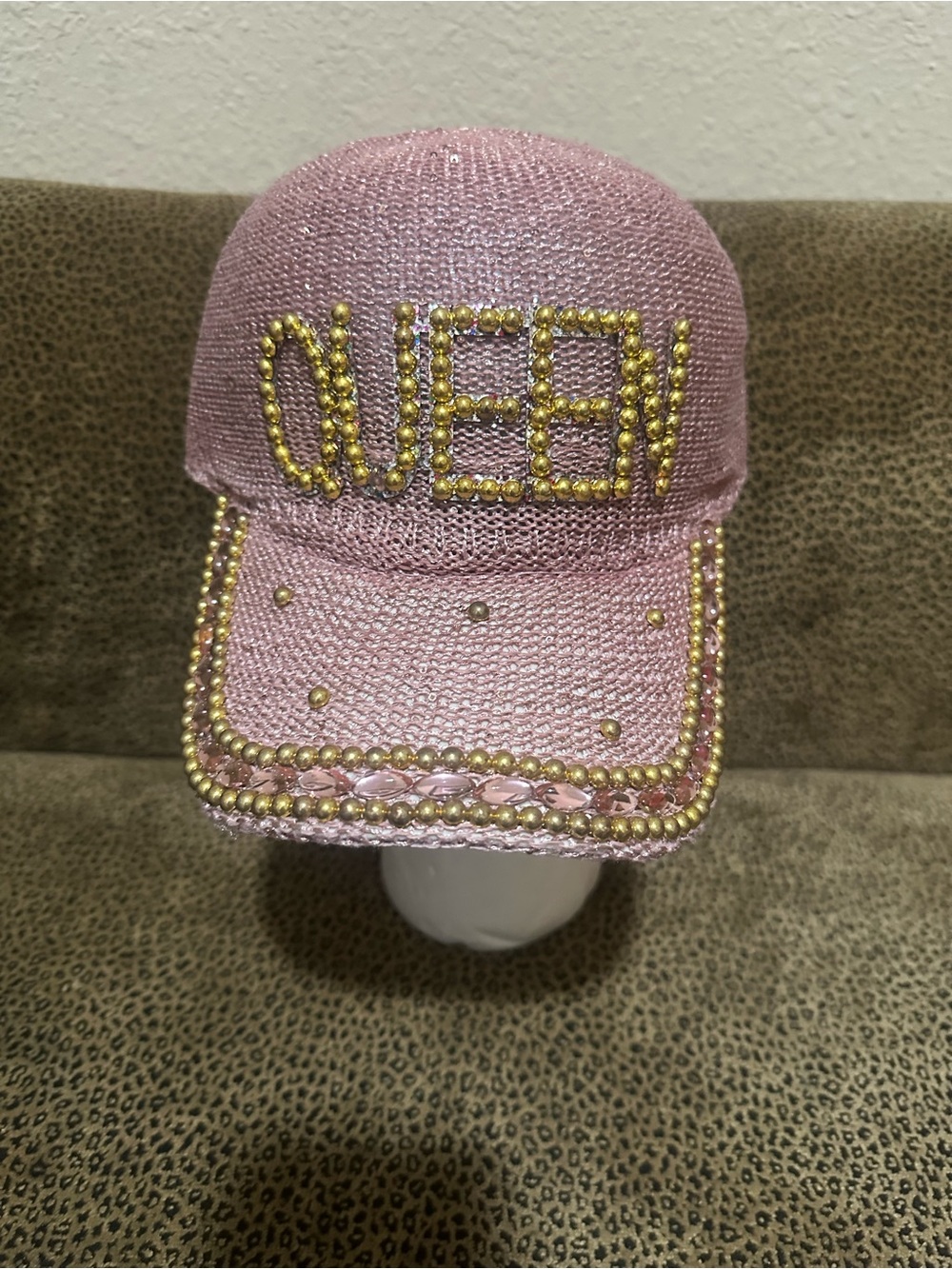 QUEEN Embellished Pink Rhinestone Adjustable Baseball Cap